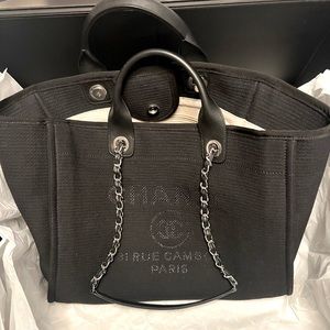 CHANEL Deauville Medium Chain Tote Handbag